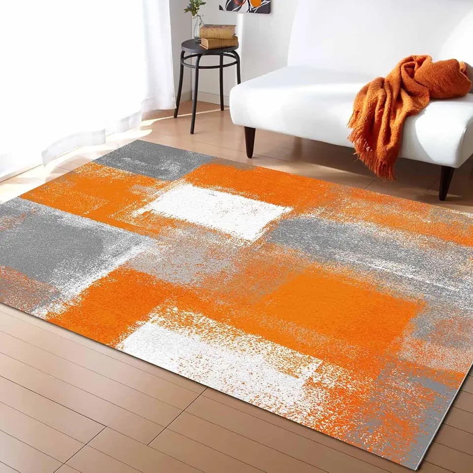 Olivefox Rugs Abstract Geometric Oil Painting Orange Non-Slip Stain-Proof Accent Area Rug for Bedroom Living Room Home Decoration, 3x5 Feet Soft Rectangle Carpet Super Absorbent