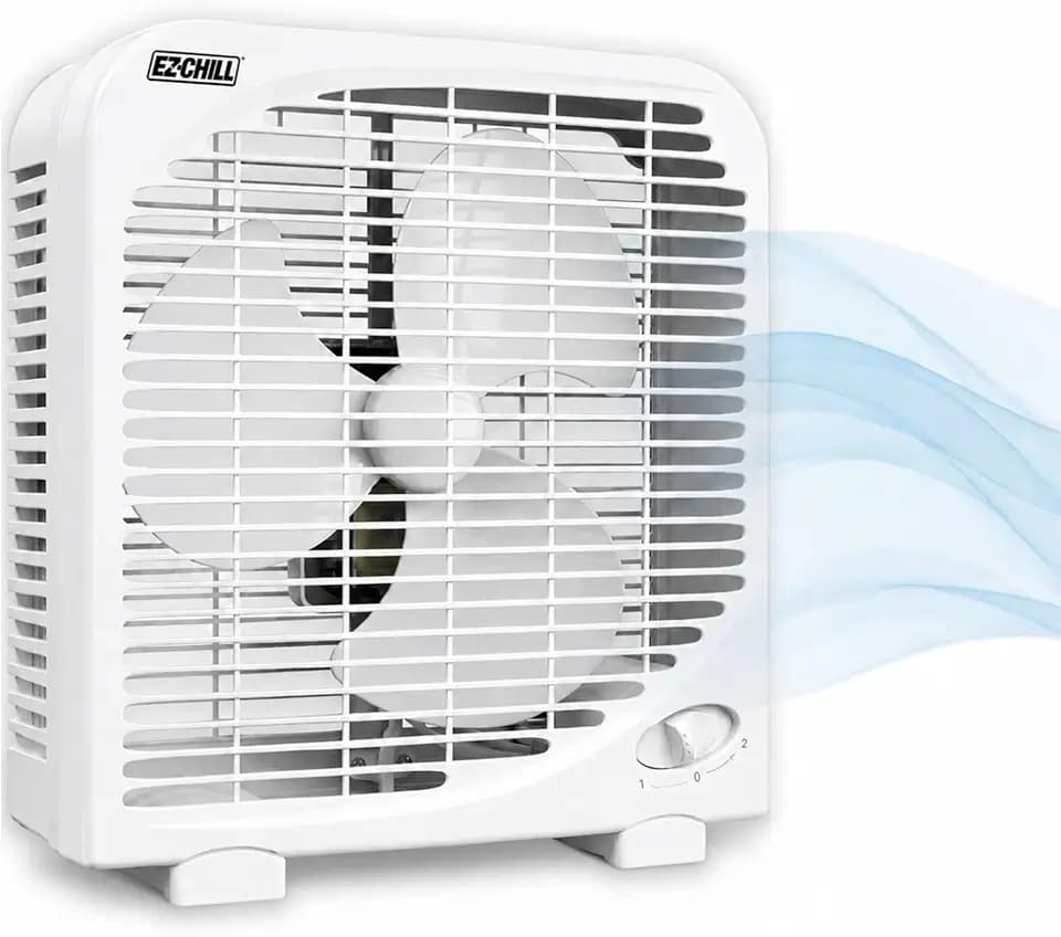 EZ-CHILL 9" Electric Portable 2-Speed, Quiet Box Fan, Ideal for Home, Bedroom, Dorm, & Office, BP-9B