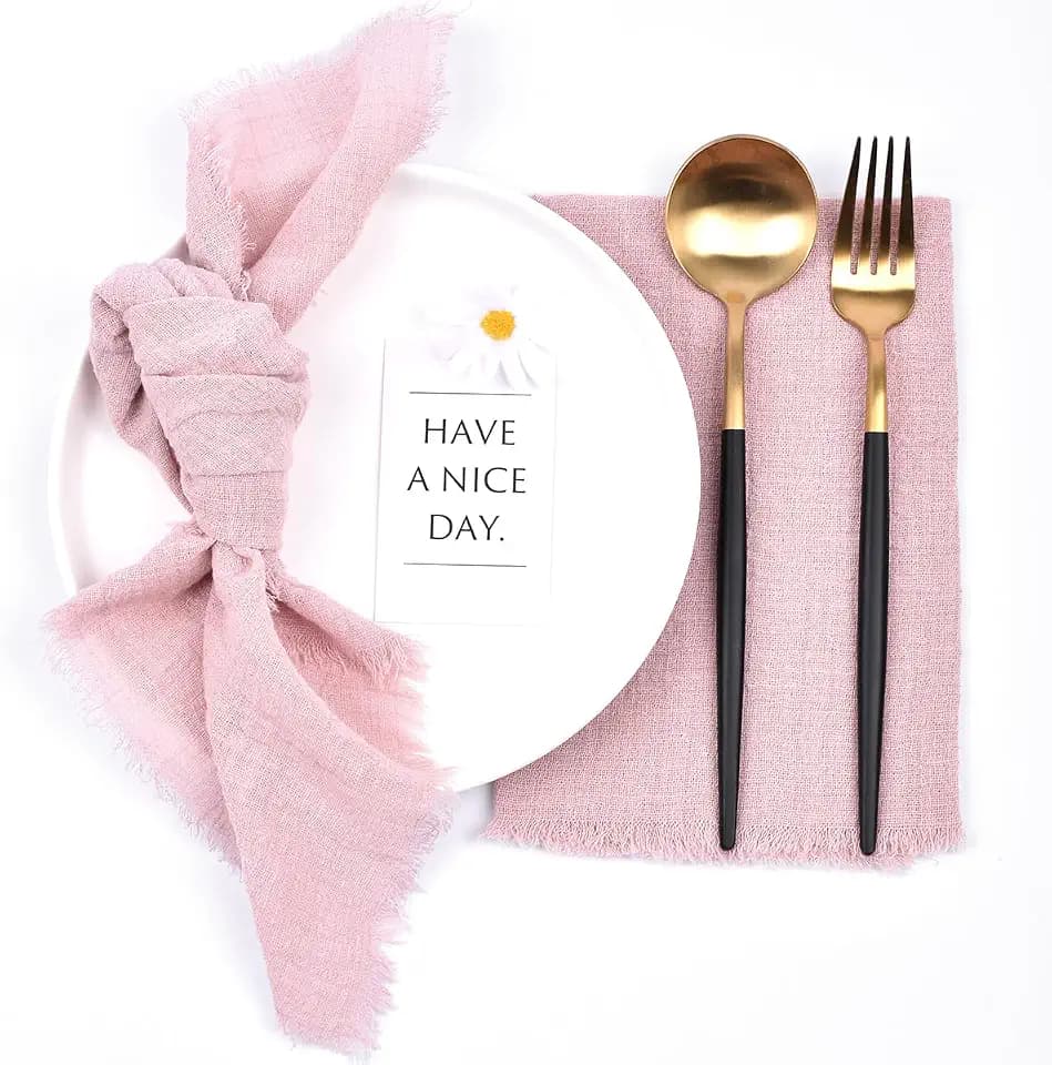 Dusty Rose Fringe Cloth Napkin Fall Cotton Linen Dinner Table Decor 10 Pack
