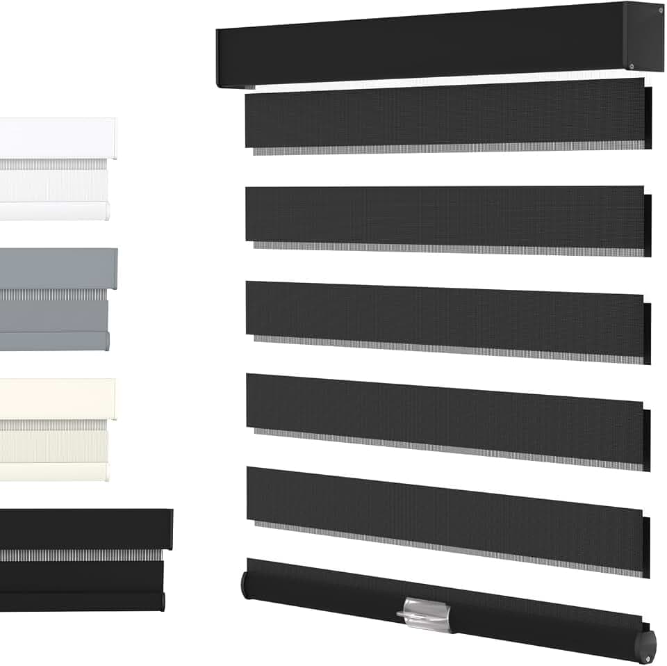 MYshade Cordless Zebra Blinds for Windows with Free-Stop(Black,35.5" W x 72" H) Dual Layer Shades for Day & Night Privacy and Light Filtering, Perfect for Home & Bedroom, Easy to Install