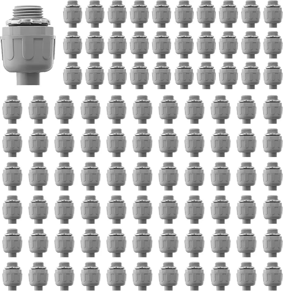VEVOR 1/2 inch Liquid Tight Connector, 100 Packs, Non-Metallic Electrical Conduit Fitting, Flame-Retardant PA6 Nylon Flexible Conduit Connector, for Home Kitchen Bathroom Tube Tool Supplies, Gray