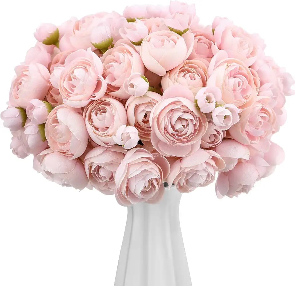 Giegxin 48 Pcs Ranunculus Artificial Flowers Faux Silk,Pink