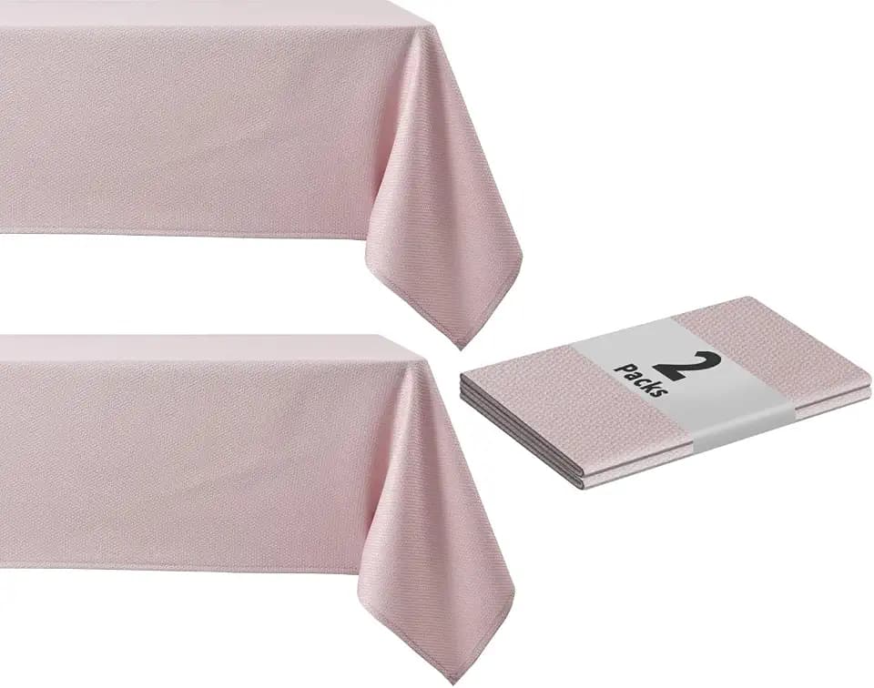 maxmill 2 Pack Rectangle 52 x 70 Inch, Dusty Pink Textured Tablecloth Waterproof Spillproof Wrinkle Free Table Cloth for Kitchen Dining Decoration, Fabric Table Cover for Outdoor and Indoor Use
