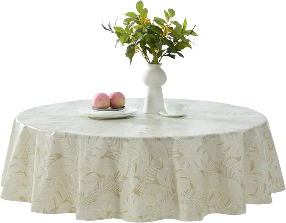 Newbridge Tropical Silhouette Natural Vinyl Tablecloth, 70 Inch Round