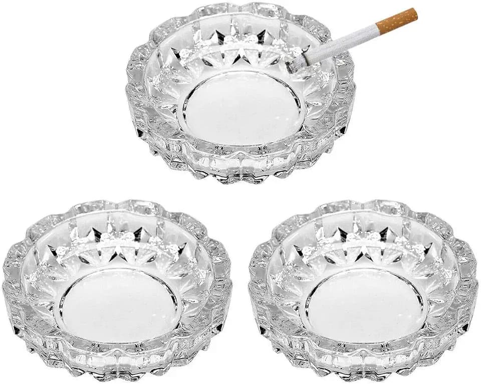 3 Pack Round Heavy Duty Glass Smoking Ashtray for Indoor and Outdoor Home Office Tabletop Decoration 4.8" Diameter, Set of 3