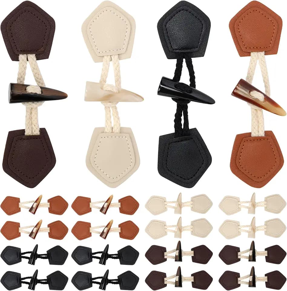 Glarks 16pcs 4 Colors PU Leather Horn Toggle Buttons, Polygon Leather Horn Coat Buttons, Leathers Sew-On Toggles Closure with Resin Horns Button for Jacket Clothing Sewing DIY