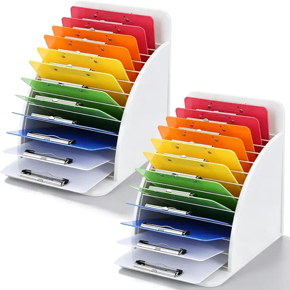 2 Pcs Clipboard Holder Wooden Metal Clipboard Organizer with Raised Side Panel Clipboards Storage Rack Clipboard Organization and Storage for Classroom Office, Clip Boards not Included, White