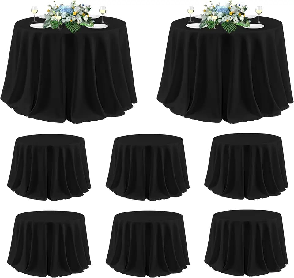 sancua Black Round Tablecloth 120 Inch Fit 48-96 Inch Tables, 8 Pack