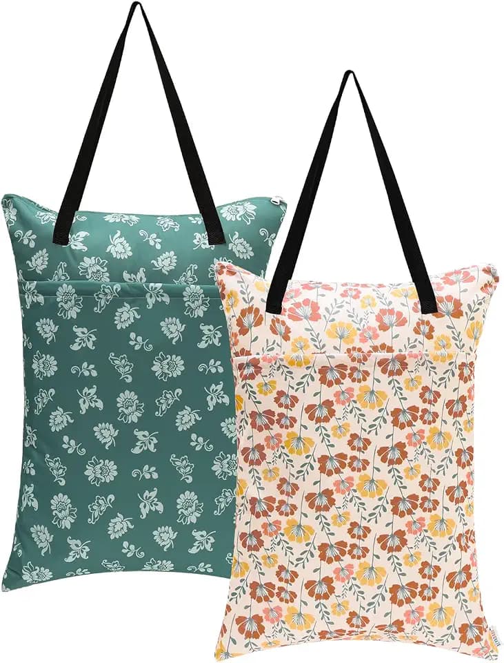 ALVA ALVABABY 2 Pack Large Wet Dry Bag Waterproof Hanging Cloth Diaper with Double Zippered Pockets 25x18 inches 2HL03