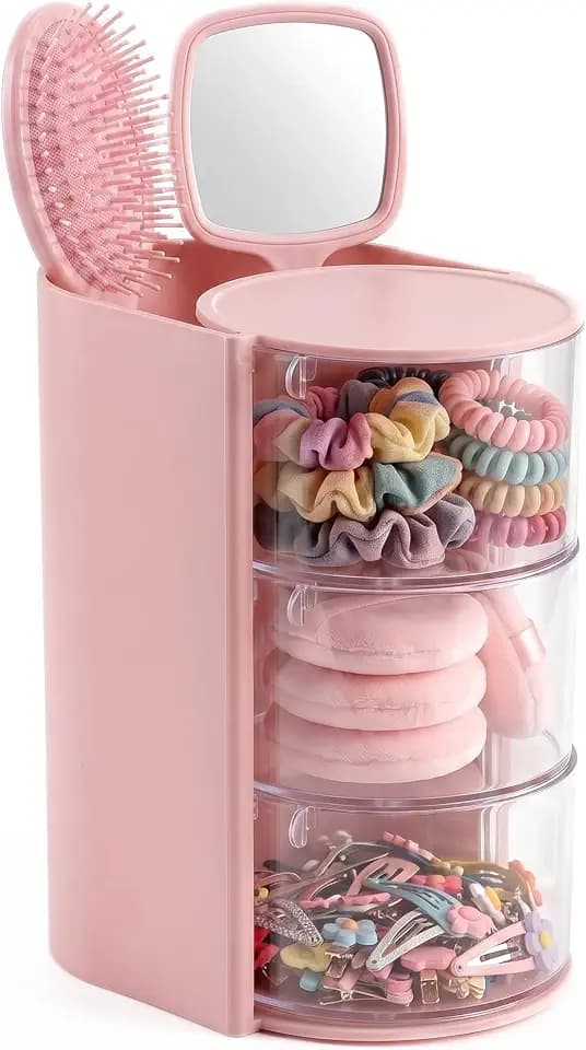 Hair Accessories Organizer, Bow Organizer for Girls with Hair Brush Holder and 3-Layer Swing-Out Tie Storage