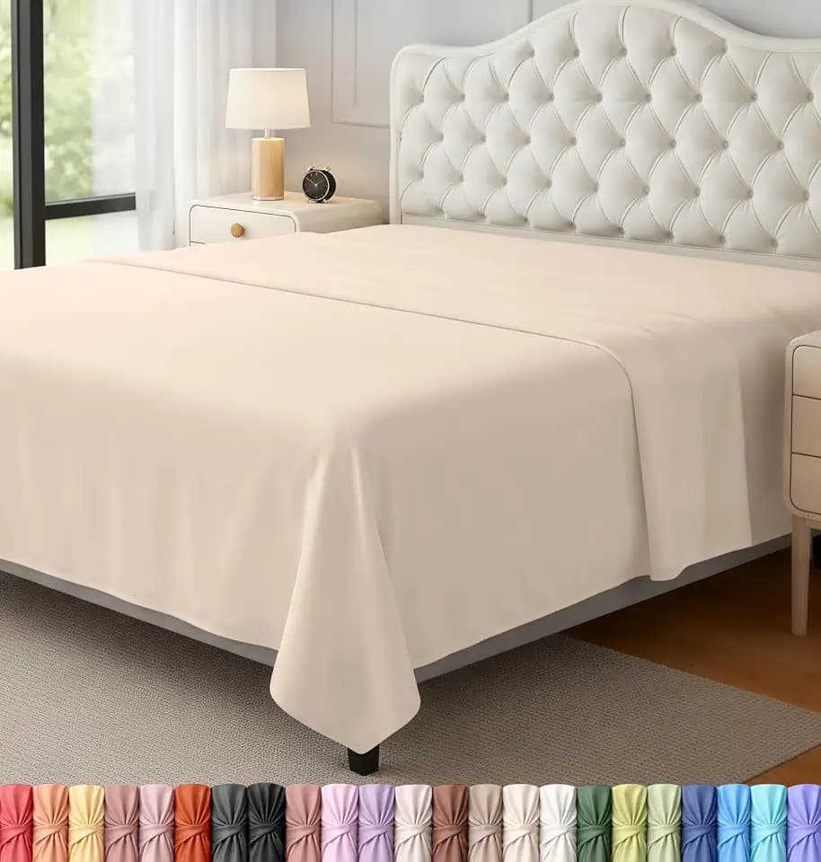 Queen Size Flat Sheet Only, Ultra Soft & Breathable Hotel Sheets, Beige