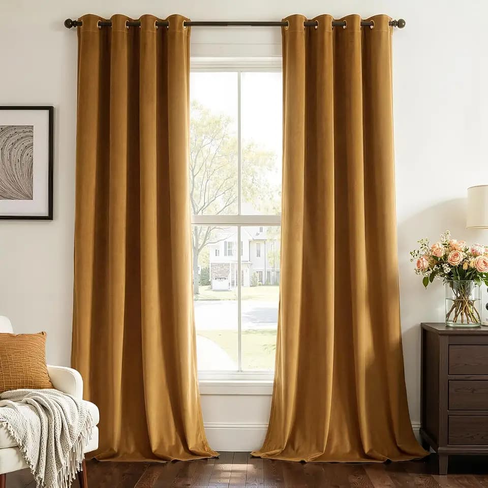 Topfinel Brown Bronze 102 Inches Long Custom Velvet Curtains, Internet Famous Chocolate Brown Dorm Curtains for Sliding Door Dinning Room, Grommet Pleated Bay Window 2 Panels with Hooks