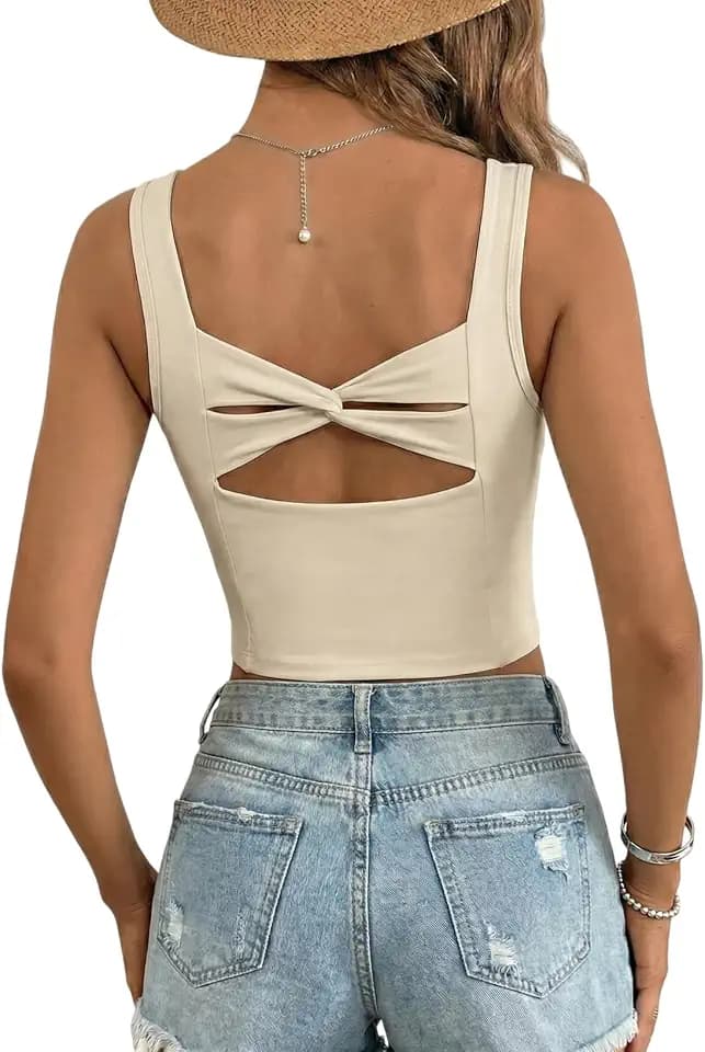 Dokotoo Womens Workout Tank Tops with Built in Bra Casual Sleeveless Shirts Cross Backless Fitted Going Out Tops