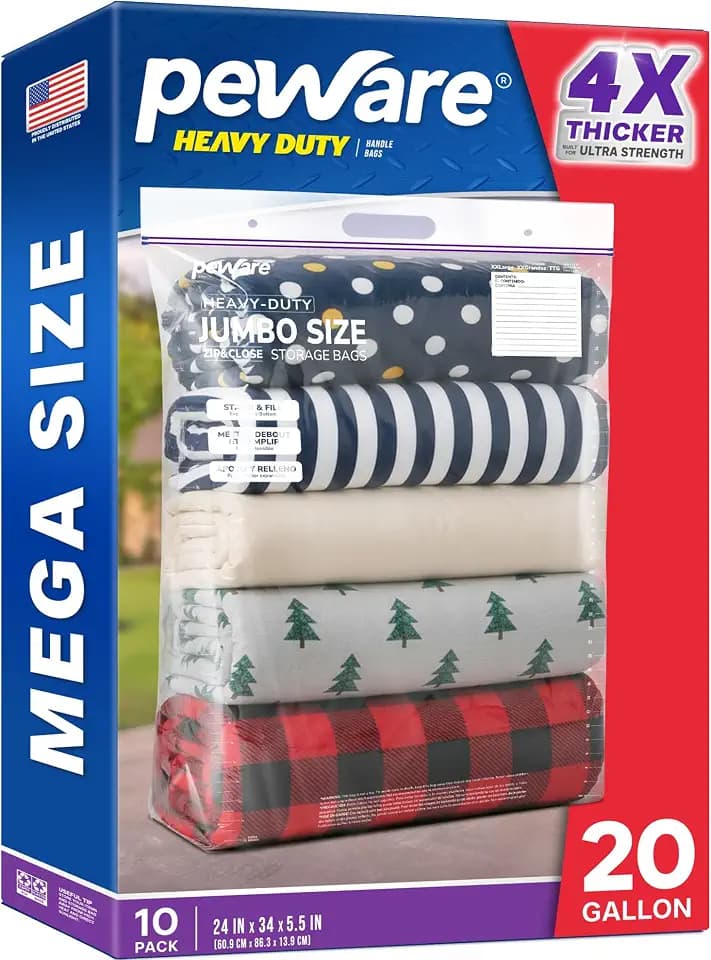 Heavy Duty 20 Gallon Jumbo Storage Bags, 6 Mil Handle Big Zip Seal Lock Bag