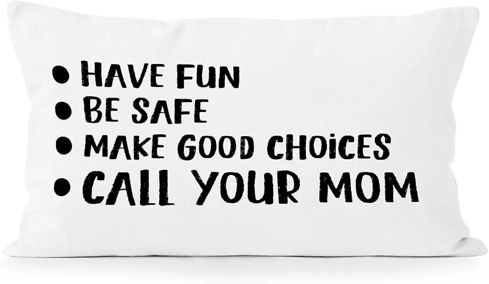 Funny Call Your Mom Throw Pillow Cover 12x20, College Dorm Room Essentials Decor for Girls Boys, Fun Dorm College Pillow, Black College Decor Decorative Lumbar Pillows Cases for Dorms