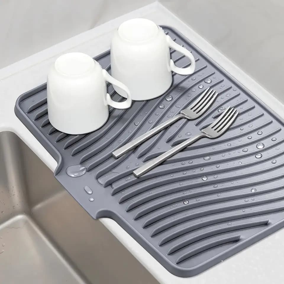 TIKNIK Silicone Dish Drying Mat for Kitchen Counter, Grey-1pcs, 20" x 15"