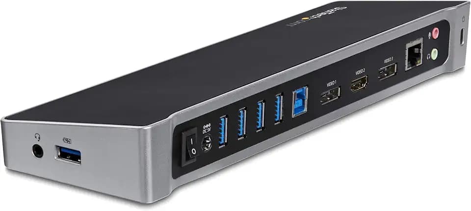 StarTech.com Laptop-Dockingstation für DREI Monitore, USB 3.0 – 4K HDMI, 2X DisplayPort – Universelles USB-Dock für Windows und macOS (USB3DOCKH2DP), Schwarz
