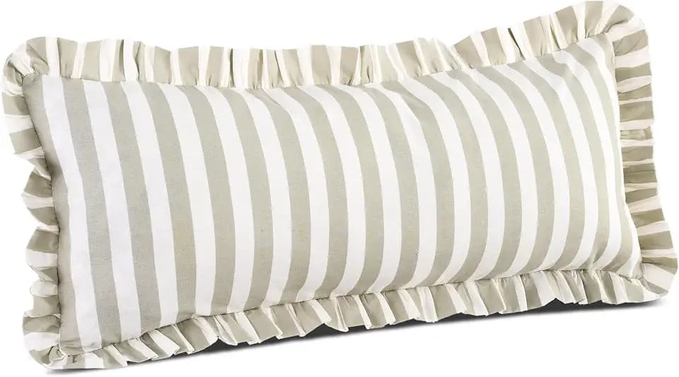 CPC Grey Striped Print Ruffle Sham Pillow Covers 14x36 Inch, Pack of 1