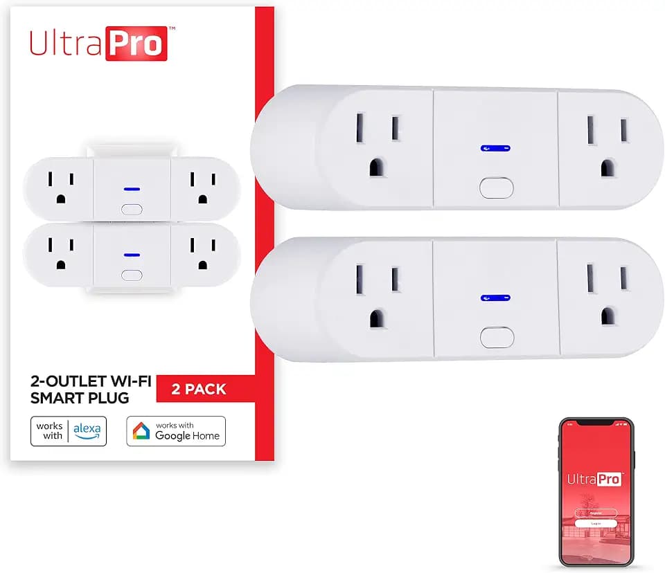 UltraPro Indoor Smart Plug, 2 Grounded Outlets, White, 2 Pack