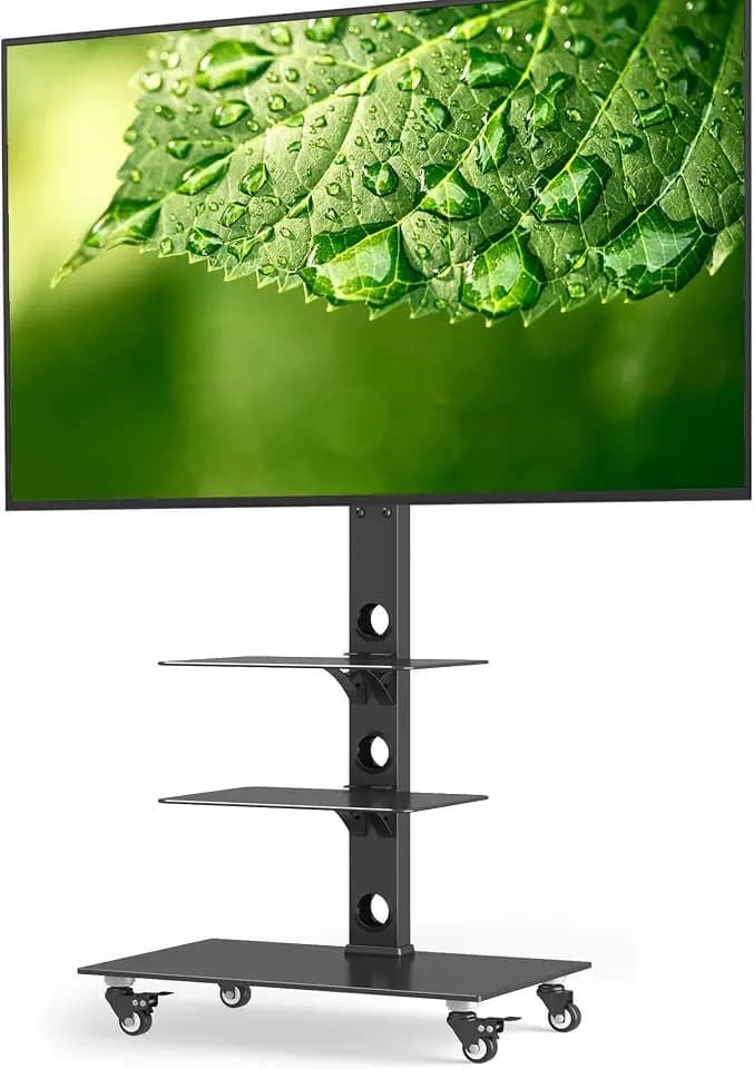 BONTEC TV Ständer Rollbar für 30-70 Zoll Fernseher, 3 Ablagen, bis zu 40 kg