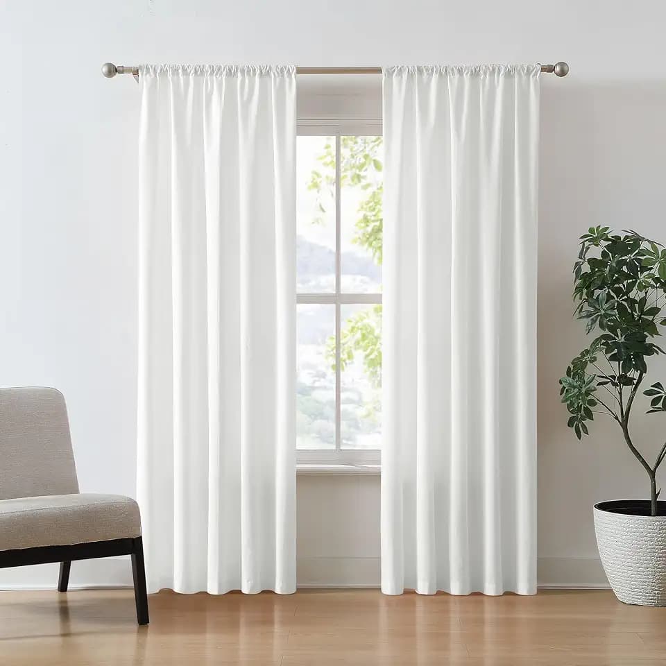 Brooklyn Loom Solid Cotton Percale White 50x84 Window Curtain Pair, Solid Color Themed, Oeko-TEX Certified Confidence