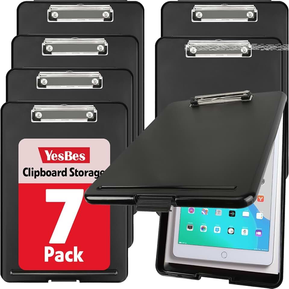 7 Pack Clipboard with Storage, High Capacity Storage Clipboard 8.5 x 11 with Pen Holder, Letter / A4 Size, Inner Plastic Folder Attached for Teacher Office Home, Size 13.4 x 9.4 x 0.9 in, Black