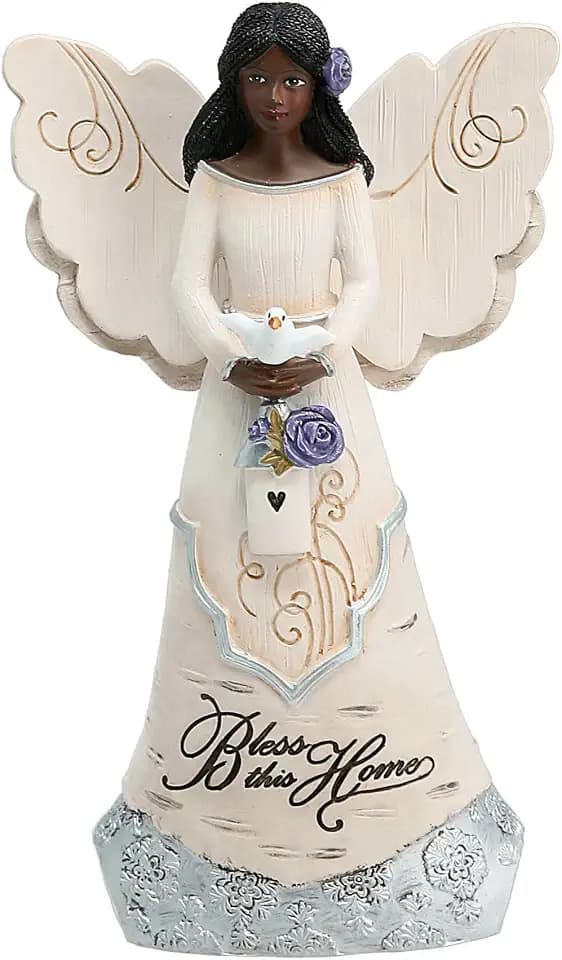Pavilion Gift Company 82433 Bless This Home 6 Inch Ebony Angel Figurine, Cream