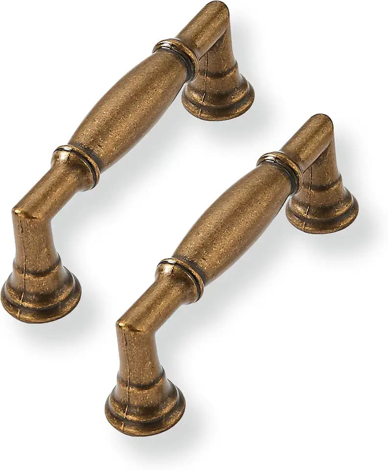 10 Pack 3 Inch(76mm) Antique Brass Cabinet Pulls Solid Heavy Duty Vintage Brass Round Cabinet Pulls Kitchen Cabinet Hardware for Cupboard Drawer Handles Dresser Pulls