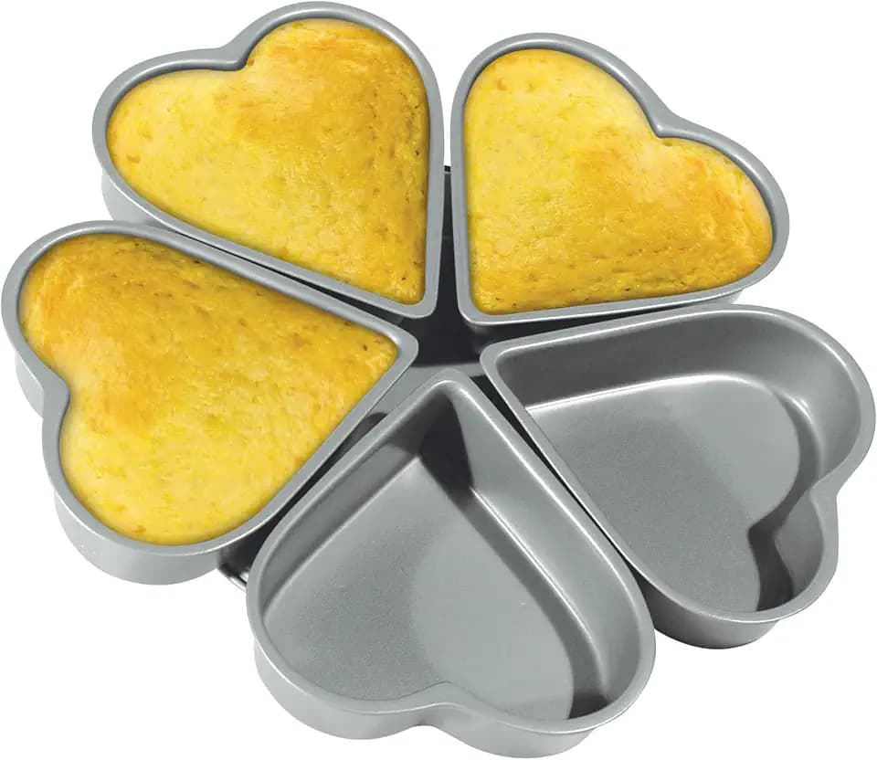Fox Run Linked Heart Cake Pan, 4-Inch Hearts, Nonstick Heat Shaped Cake Pan