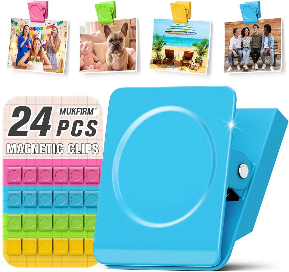 24 Pack Strong Magnetic Clips for Refrigerator, Fridge, Whiteboard, Heavy Duty Magnet Clips for Classroom, Cruise Cabins, Kitchen, Metal Clip Magnets for Locker, Calendar, Photo Display, Notes