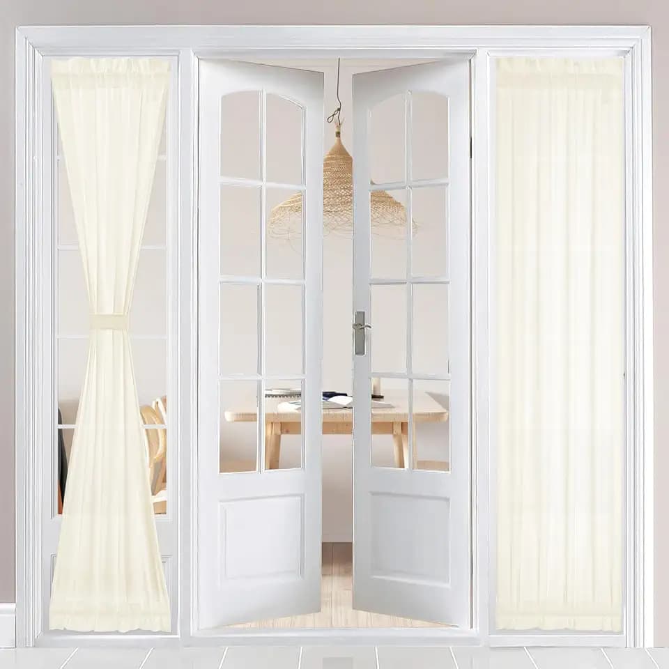 HOMEIDEAS Privacy Sheer Door Curtains for French Door 26x80 Inch Ivory