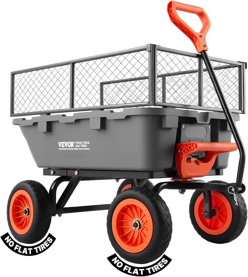 VEVOR Gartenwagen mit Kippfunktion, 362 kg Belastbarer Bollerwagen 270° Drehbarer Transportwagen für Gartenarbeit aus Kunsttoff Stahl mit 10 Zoll Kunststoffreifen Metallzaun für Rasen, Kies & Schlamm
