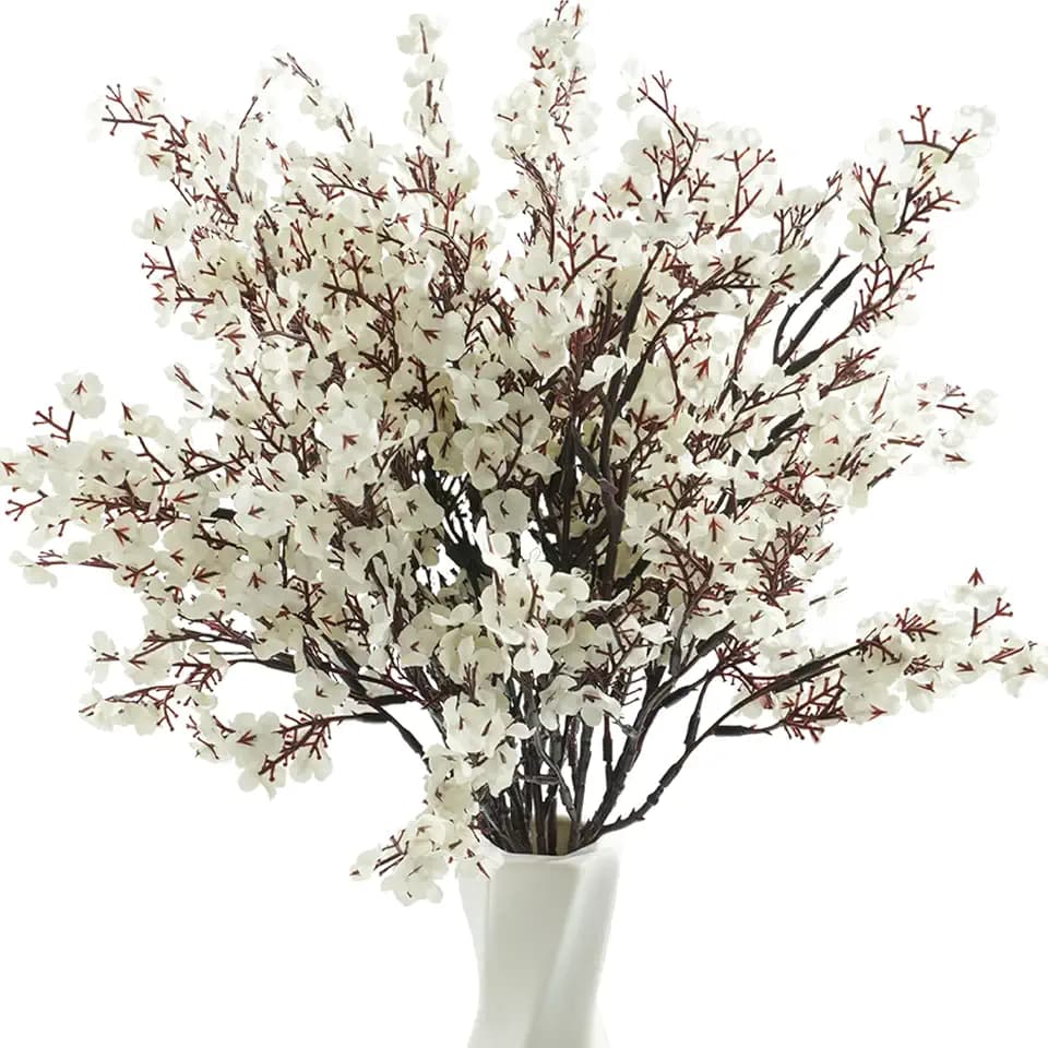 White Cherry Blossom Branches Artificial Flowers for Vase,10 Bundles Babys Breath Fake Silk Flower Bulk,Faux Gypsophila for Office Wedding Outdoor Indoor Table Centerpiece Party Home Decor