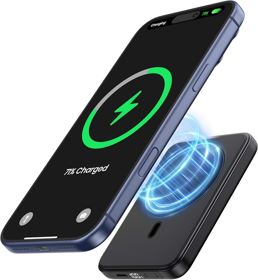 A ADDTOP Magnetic Power Bank 10000mAh, 20W Schnelllade-iPhone-Ladegerät for Magnetisch UltraSlim Wireless Portable Charger with Type-C In&Out, LED Display Akku-Pack für iPhone 16/15/14/13/12