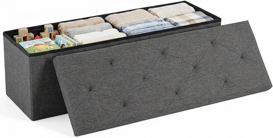 DUMOS 43 Inch Folding Storage Ottoman Bench, Large Ottoman with Storage