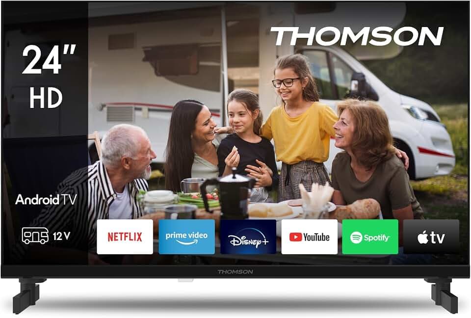 Thomson 24 Zoll (60 cm) LED HD 12V Camping Smart Android TV, Google Assistant, Wi-Fi, Dolby Digital, Bluetooth, Triple-Tuner (Kabel/Satellit/Antenn), HDMI, CI Plus, A Plus Panel- 24HA2S13C