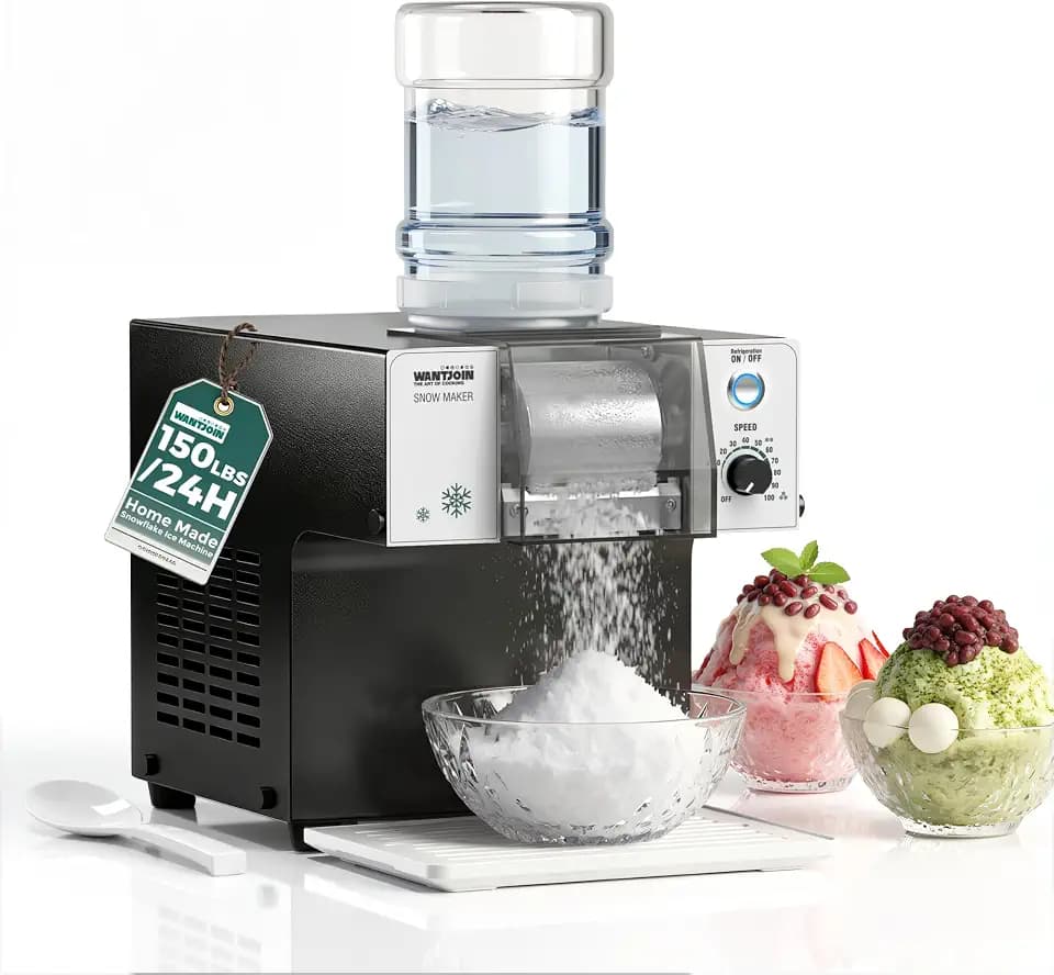 WantJoin Commercial Snowflake Ice Machine - 150LBS/24H Upgraded Snow Ice Machine with Adjustable Ice Texture, 1.8L Hopper, Efficient 40S Precooling, SUS304 Food-Contact Parts, Air Cooled