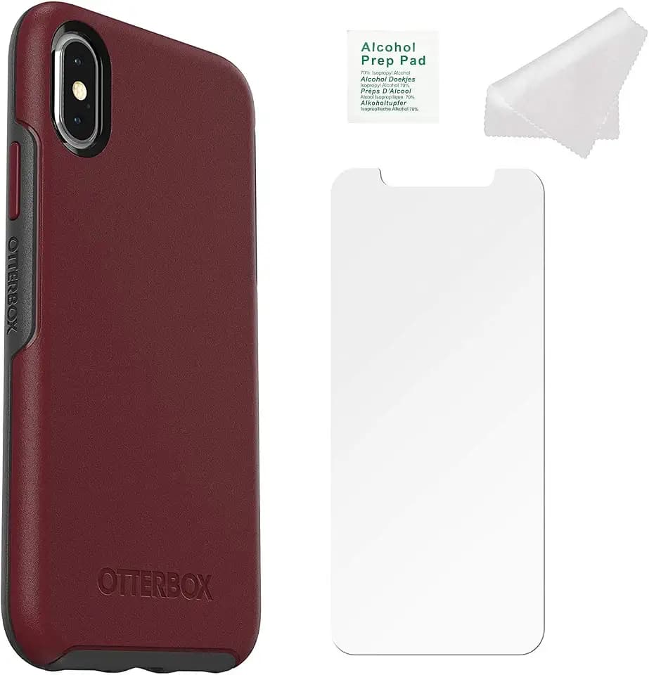 OtterBox Symmetry Series Slim Case for iPhone X & iPhone Xs with Screen Protector and Cleaning Cloth - Eco-Friendly Packaging - Fine Port (Cordovan/Slate Grey)