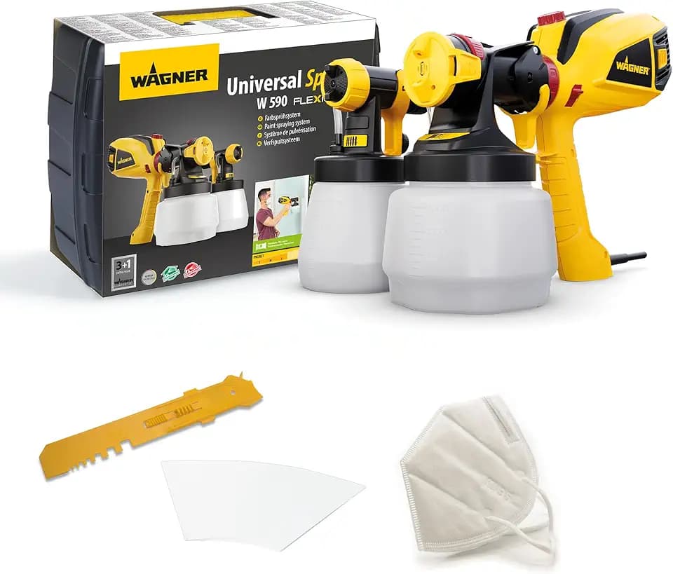 WAGNER Farbsprühsystem W 590 FLEXiO für Wand- und Latexfarben, Lacke & Lasuren im Innen- & Außenbereich, 15 m²-6 min, Behälter 1300 ml/800 ml, 630 W