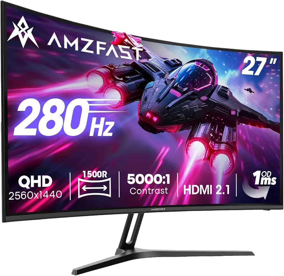 Amzfast Gaming Monitor Curved 27 Zoll, 280Hz, QHD 2560x1440, HDMI 2.1x2