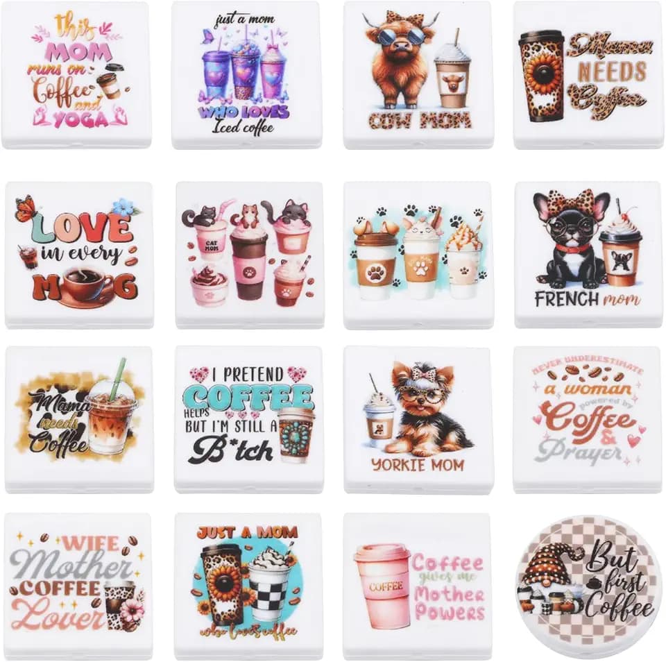 Coffee Silicone Focal Beads for Pens, Square, Dog, 16 Pcs