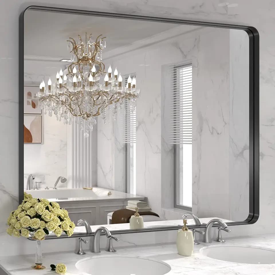 LOAAO 48x36 Inch Black Bathroom Mirror Metal Framed