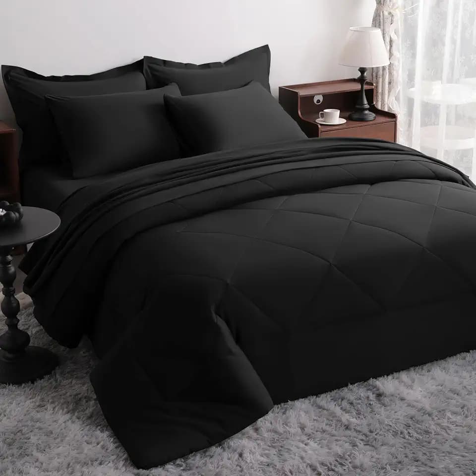 NTBAY King Microfiber Bed in a Bag, Comforter Set with Sheet 7 Piece, Black