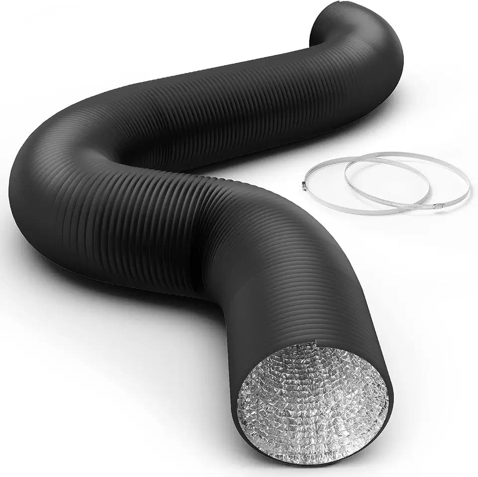 iPower Flexible 12 Inch 25 Feet Aluminum Ducting 4 Layer Protection Dryer Vent Hose for HVAC Heating Cooling Ventilation and Exhaust, 2 Clamps Included, Black