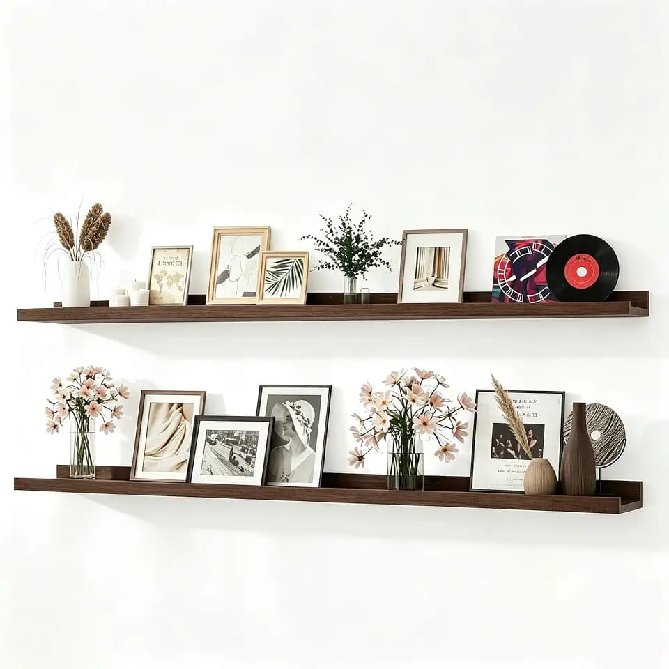 Walnut Floating Shelves for Wall Decor, 56 in Shelf with Lip, 2 Set
