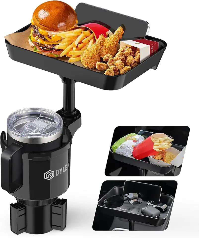 DYLEN Getränkehalter Auto, Becherhalter Auto mit 24cm abnehmbarem Tisch | Flaschenhalter Auto Kompatibel mit Stanley, andere große Flaschen in 0,5-1,5L (7,0-10,7 cm)