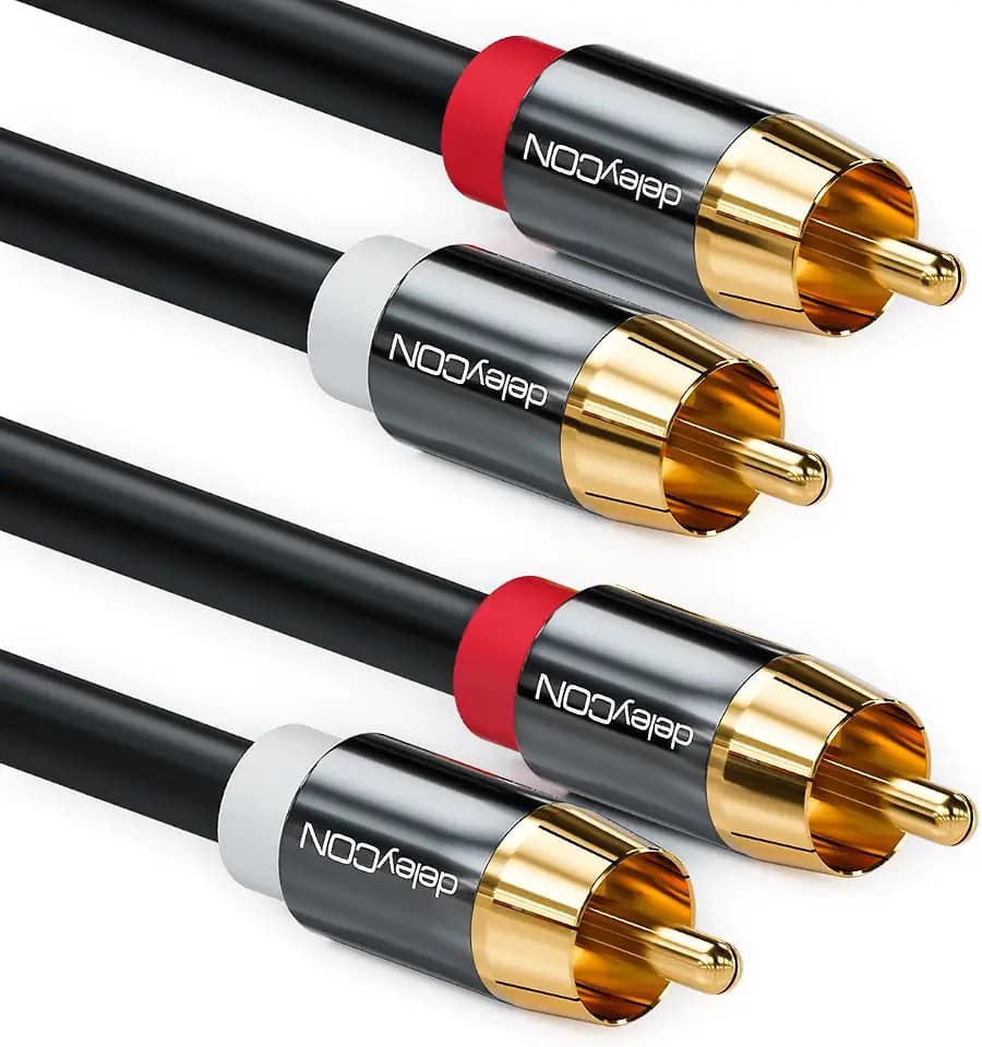 deleyCON 10m Cinch Stereo Audio RCA Kabel 2x Stecker - Schwarz