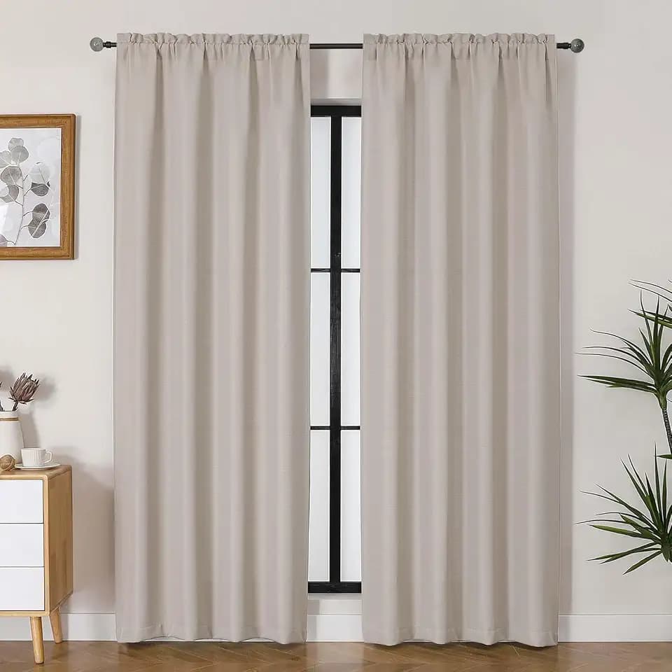 Lecloud Bessie Khaki Curtains for Living Room 84 Inches Long 2 Panels, Airy Privacy Light Filtering Curtain Drapes, Faux Linen Textured Rod Pocket Curtains for Bedroom Dining Room, Each 40 W x 84 L