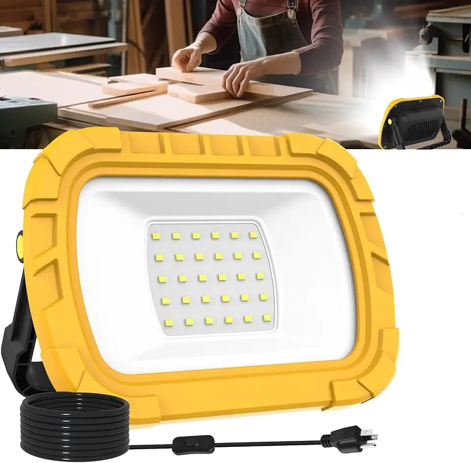 6500K Portable LED Work Light on Stand, 5.9FT Cord, Workshop Garage Light