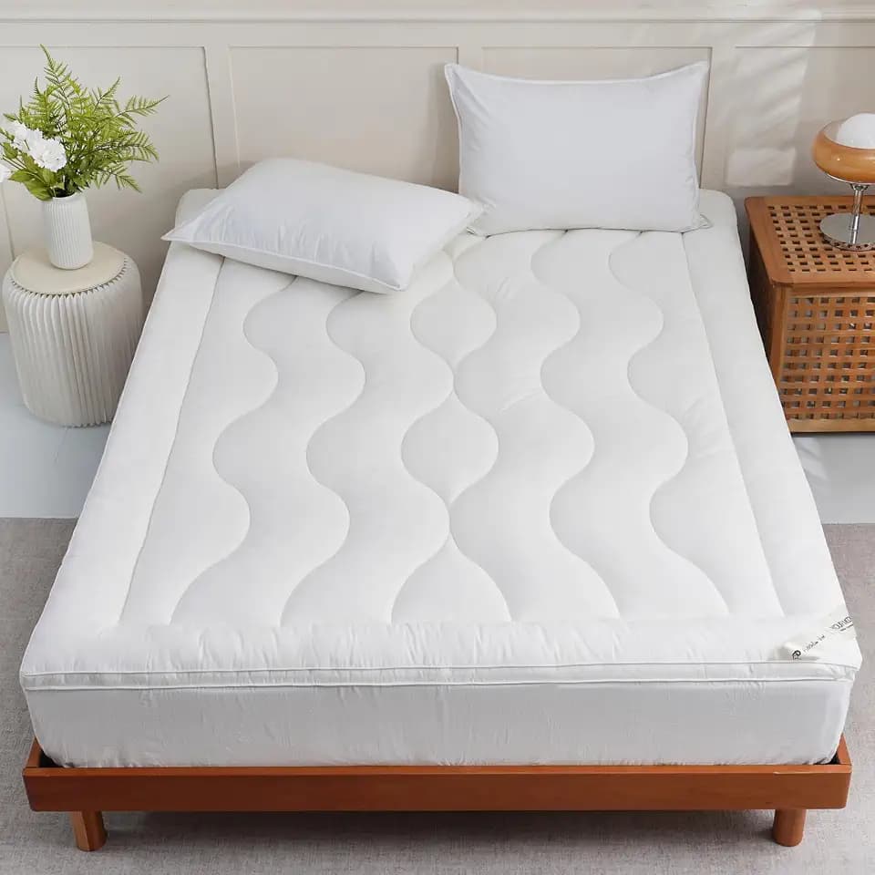 YOUR MOON 100% Wool Mattress Topper Queen, 800 GSM, Striped White
